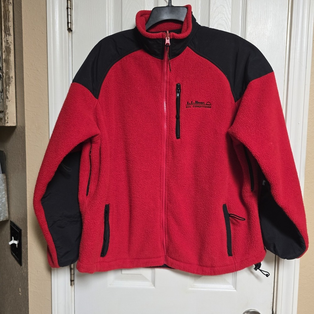Vintage L.L.Bean All Conditions Fleece Jacket Mens Red Black 90s Gorpcore USA
